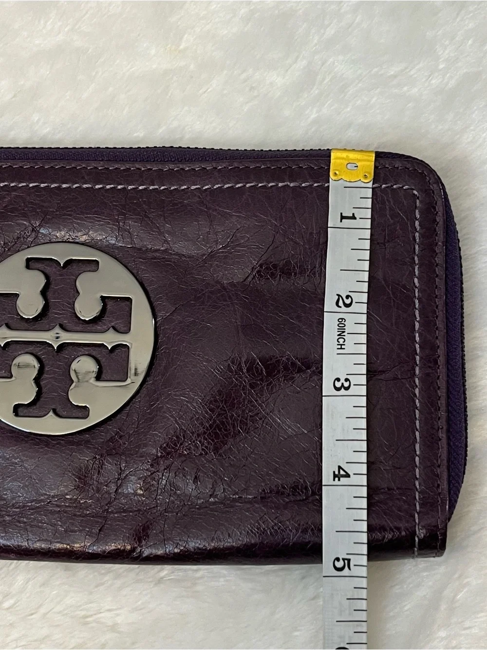 Tory Burch Purple Leather Half Zip Around Wallet